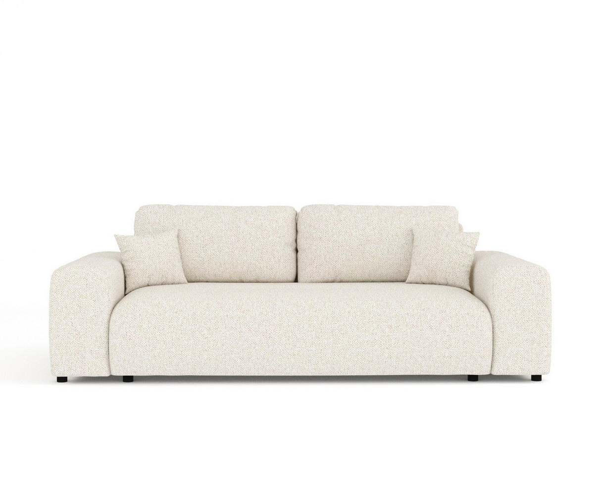 3-SITZER-SOFA Zanzibar Creme Plüschstoff - Creme/Schwarz, Holz/Holzwerkstoff (213/79/108cm) - Maison de Reve