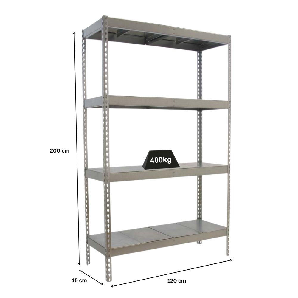 SCHWERLASTREGAL BIG METAL YETI FOUR | HxBxT 200x120x45cm | Fachlast 400kg | Verzinkt - Silberfarben, Metall (120/200/45cm) - PROREGAL
