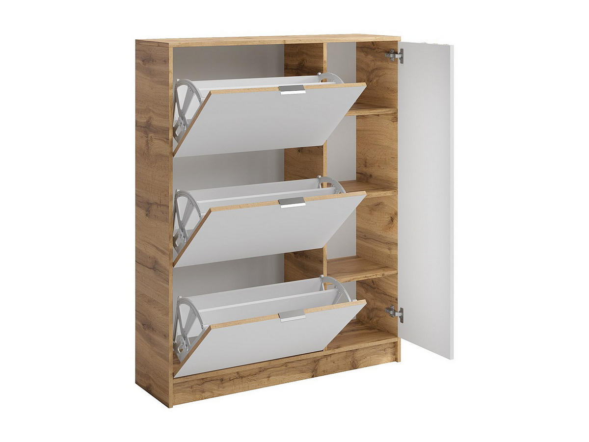 SCHUHSCHRANK - 102 cm x 30 cm - holz - naturfarben hell, weiß Janakia - Weiß, Holz (102/130/30cm) - Vente-Unique