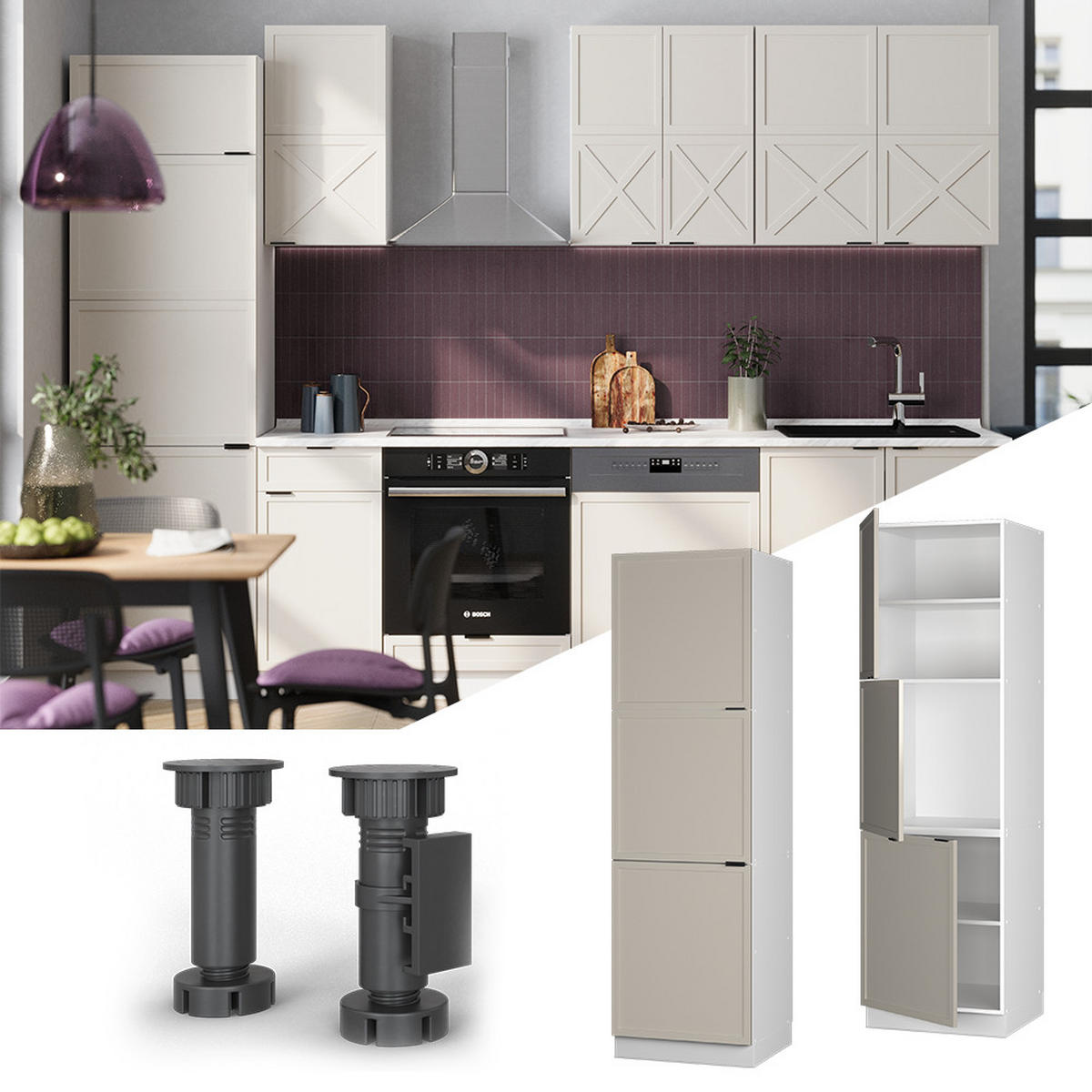 Weiß/Grau, Holzwerkstoff (60/206.8/58cm) - Vicco