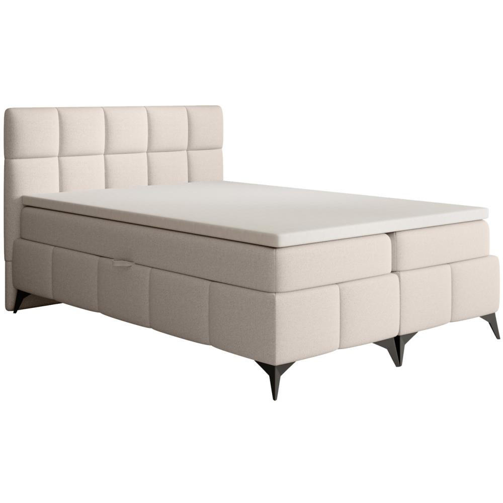 BOXBETT Solido mit Bettkasten 140x200 cm beige - Beige/Schwarz, Textil/Metall (140/200cm) - Beautysofa
