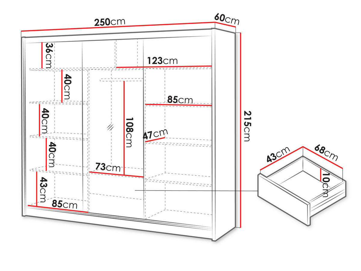 SCHWEBETÜRENSCHRANK London Lux 250 - Kaschmir, Holzwerkstoff (250/215/60cm) - MIRJAN24