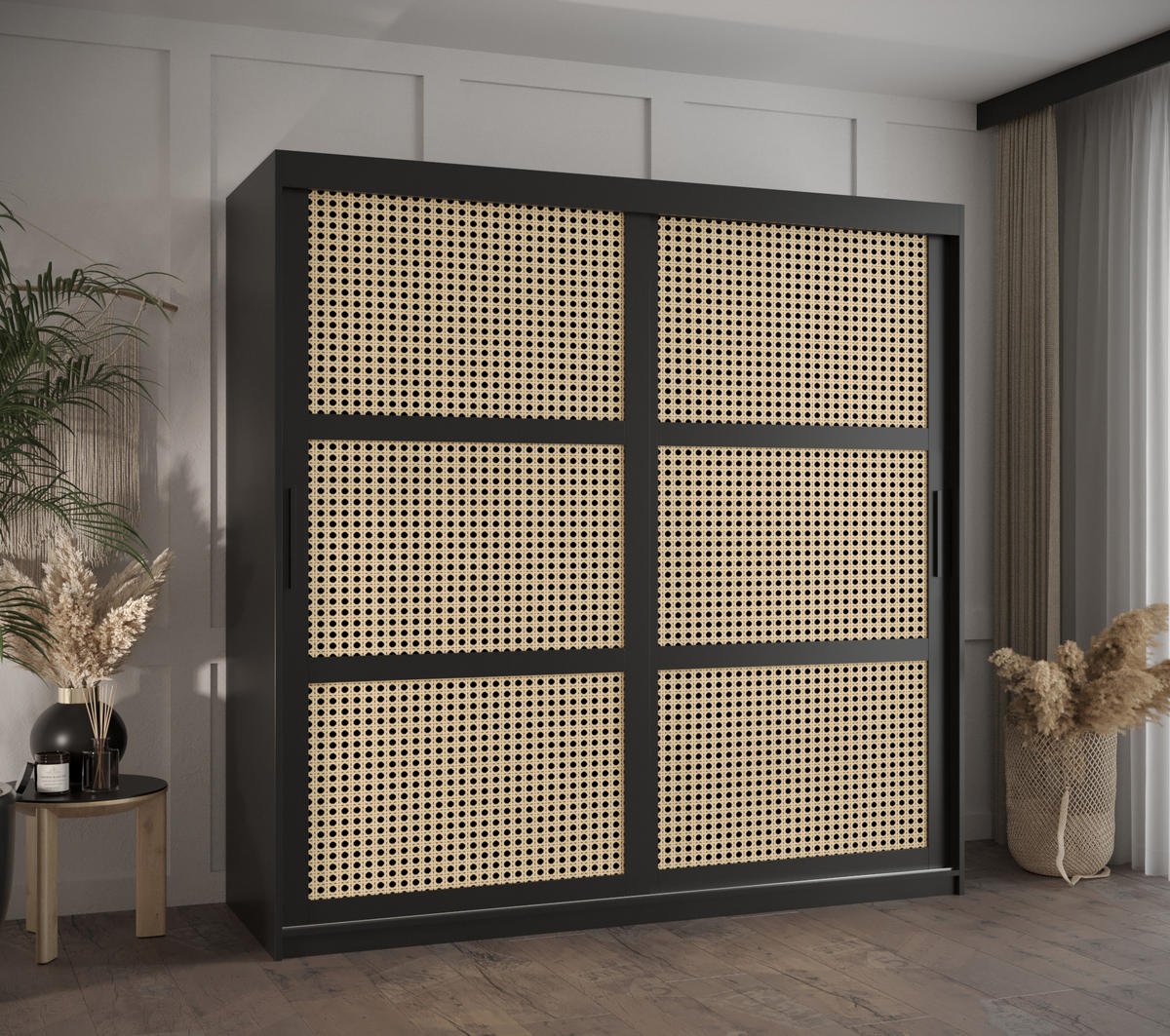 SCHWEBETÜRENSCHRANK 200/180/62 2-türig - Schwarz, Holz/Kunststoff (180/200/62cm) - MÖBEL KRYSPOL