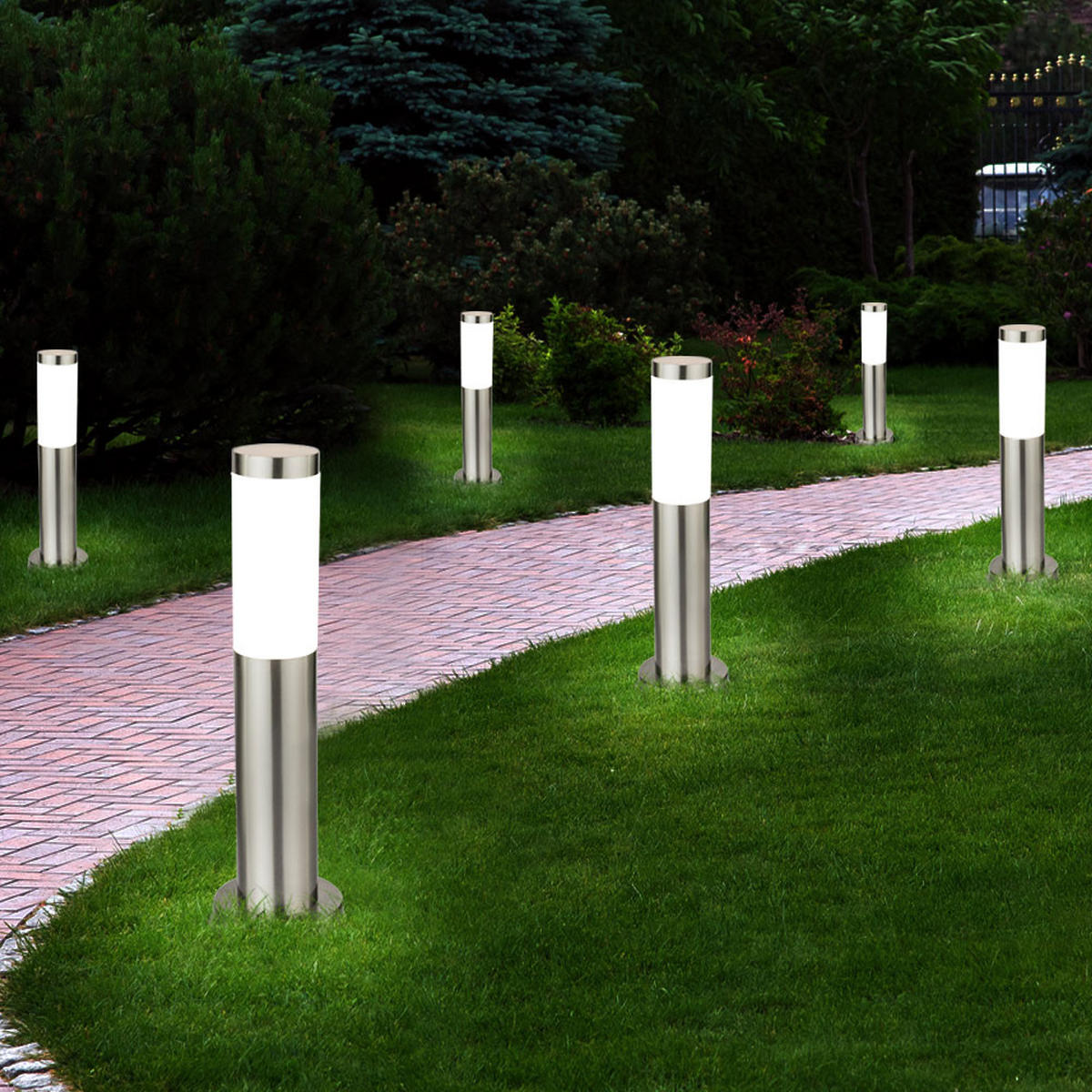 WEGELEUCHTE Edelstahl Silber Opal 4er Set - Silberfarben, Kunststoff (7.6/7.6/45cm) - Globo Lighting