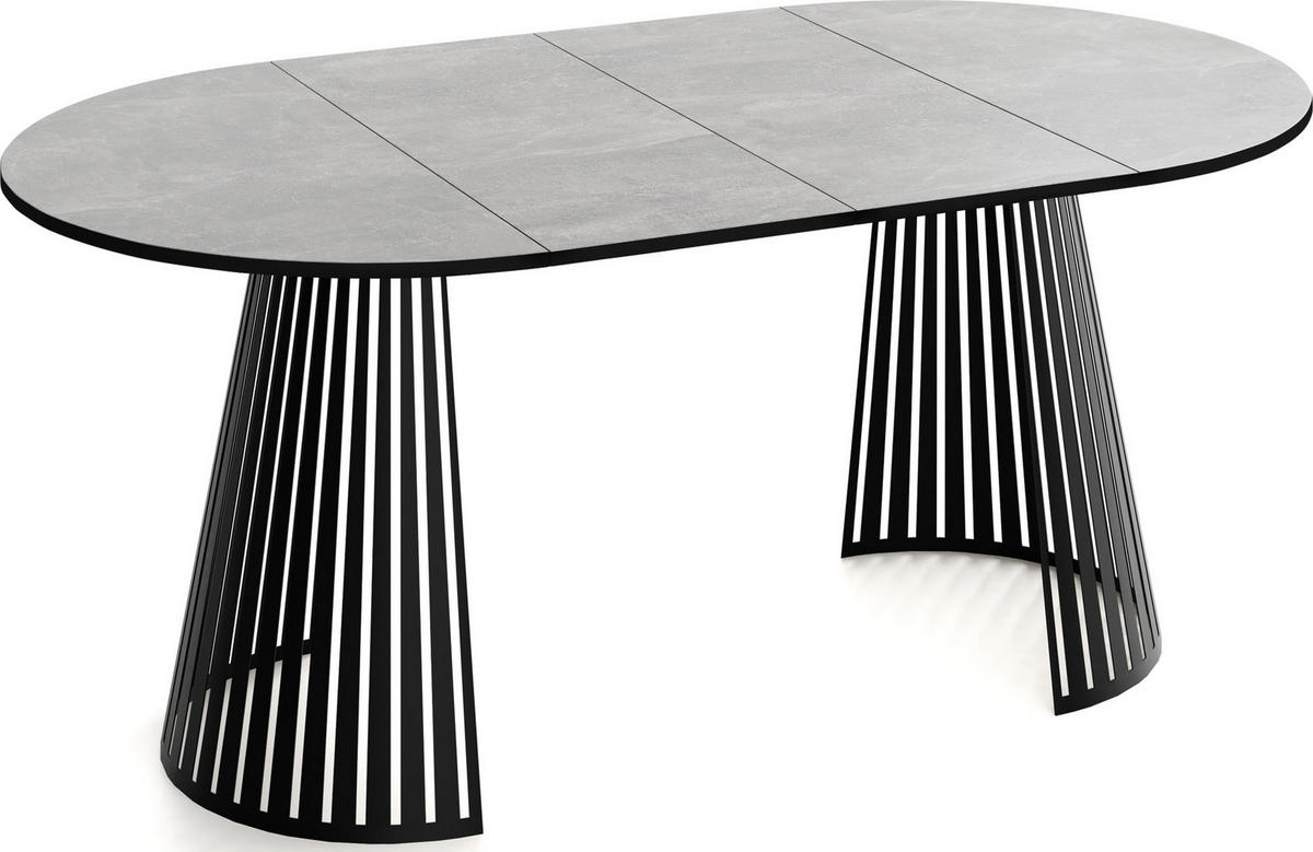 ESSTISCH Naro runder ausziehbarer, Grauer Beton 100-180/100/76 cm - Hellgrau/Schwarz, Holzwerkstoff/Metall (100/100/76cm) - WFL GROUP