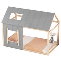 KINDERBETT 90/200 cm in Hausform mit Dach und Fenster aus Kiefern Holzwerkstoff und MDF, Natur/Grau - Grau, Holzwerkstoff (90/200cm) - Redom