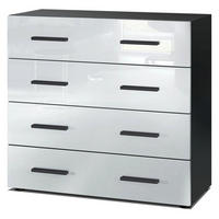 KOMMODE Den, Sideboard mit 4 Schubladen, Made in Germany, Moderner Schrank, Schwarz matt / Weiß Hochglanz (76 x 72 x 35 cm) - Weiß Hochglanz, Holzwerkstoff (76/72/33cm) - InnoFurn