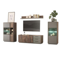 WOHNWAND Thermo Eiche, grau, Wohnkombination 4-teilig mit Soft-Close 327 cm - Eichefarben/Grau, Holzwerkstoff (327/170/45cm) - Furn.Design