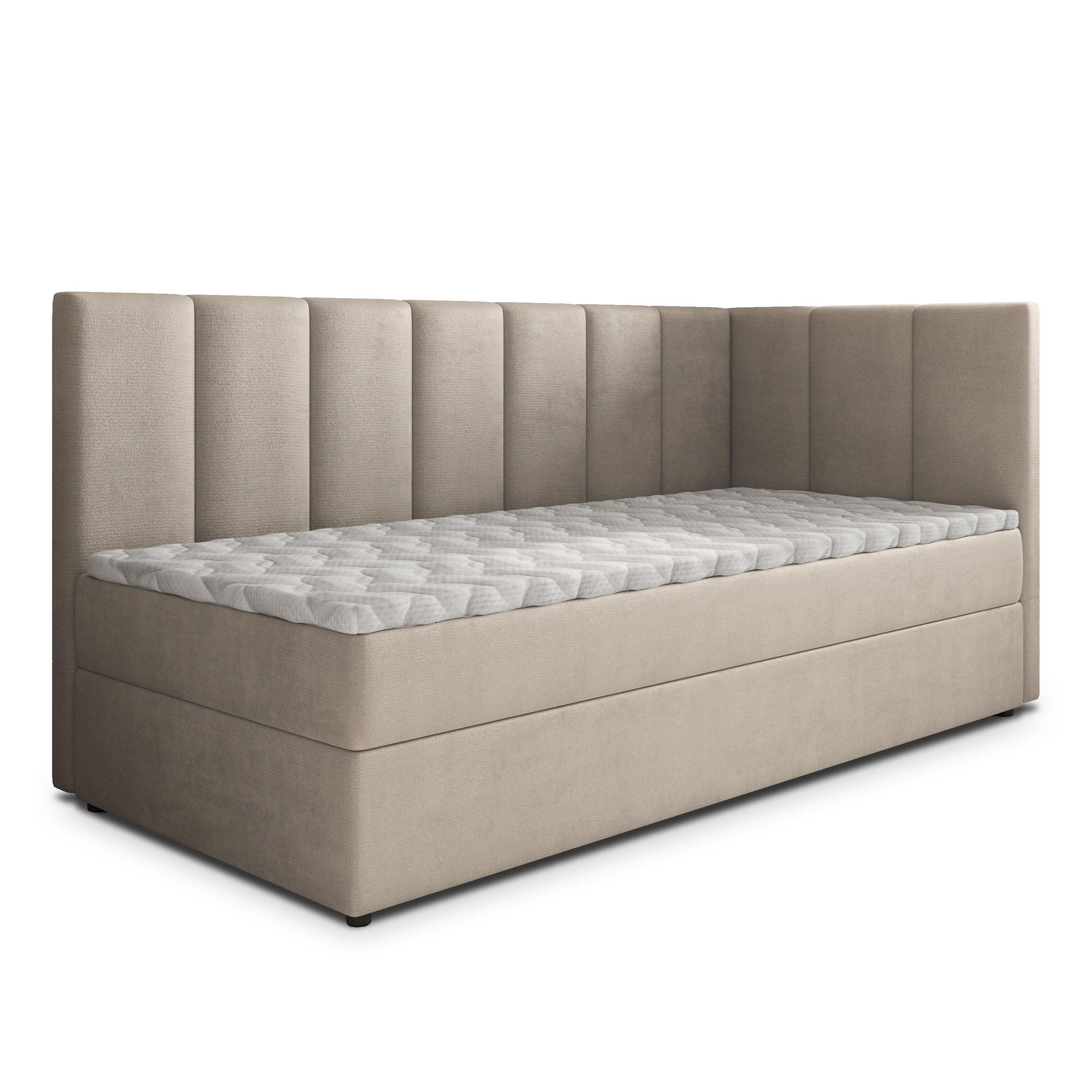 BOXBETT BEVE 80x200 cm mit Matratze und Topper, H2+H3 - Beige - Beige, Holz (80/200cm) - MASSENO