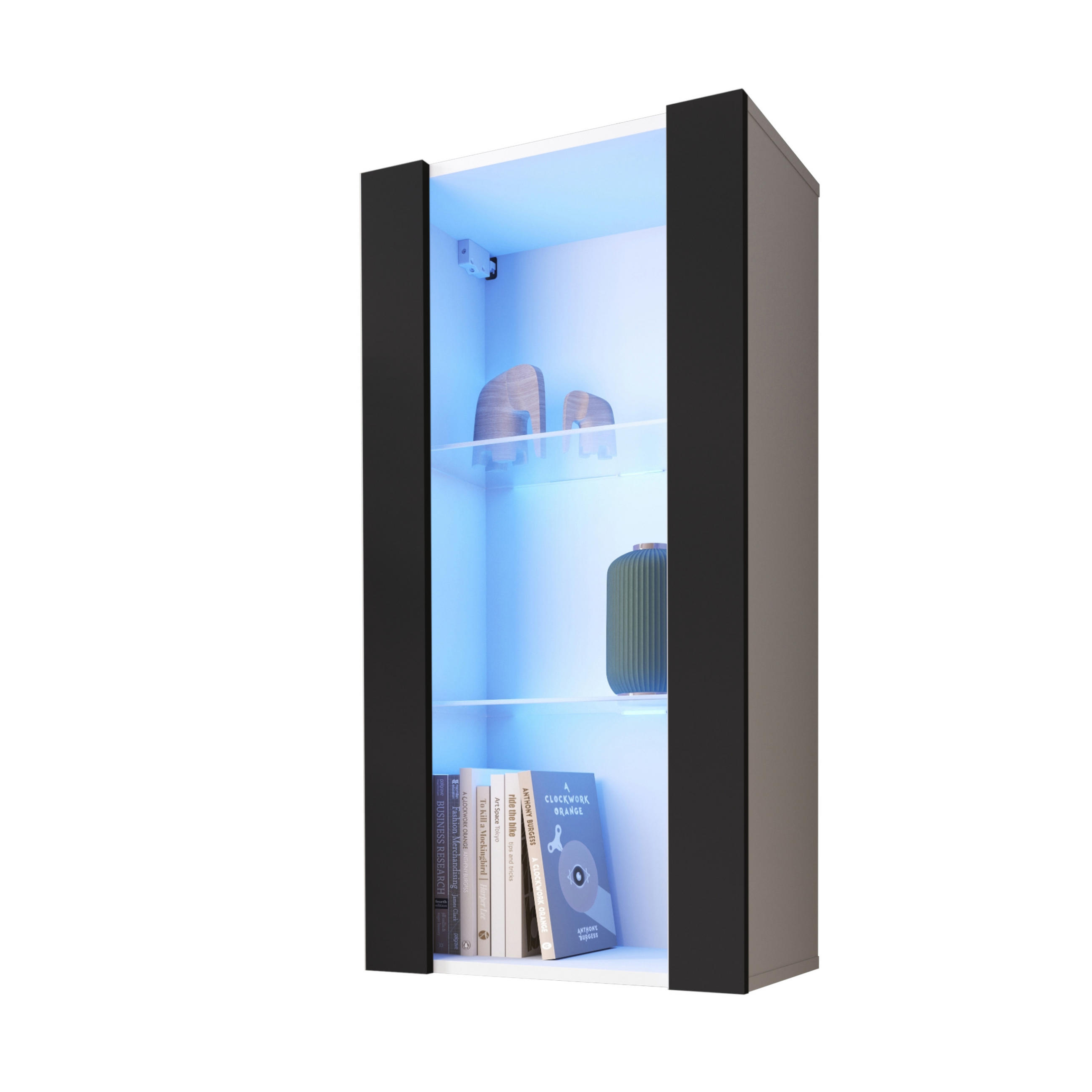 HÄNGEVITRINE TIVOLI Vertical 100, Schwarz, LED Blau - Schwarz/Weiß, Glas/Holzwerkstoff (50/100/29.5cm) - Komodee