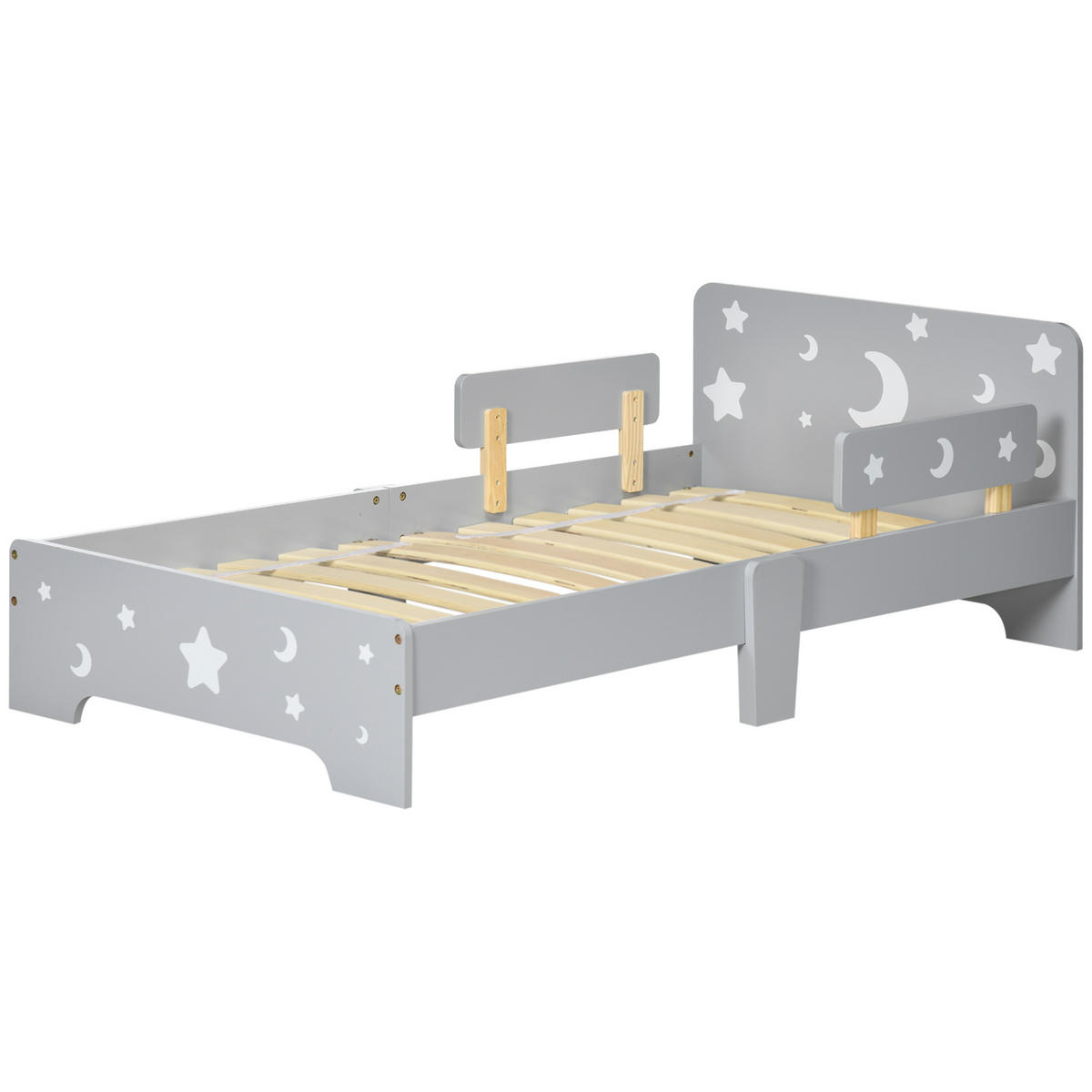 KINDERBETT 140x70 cm DE-14557 mit Sternen- und Mond-Design, inkl. Lattenrost Grau - Grau, Holzwerkstoff (70/140cm) - ComfortXL
