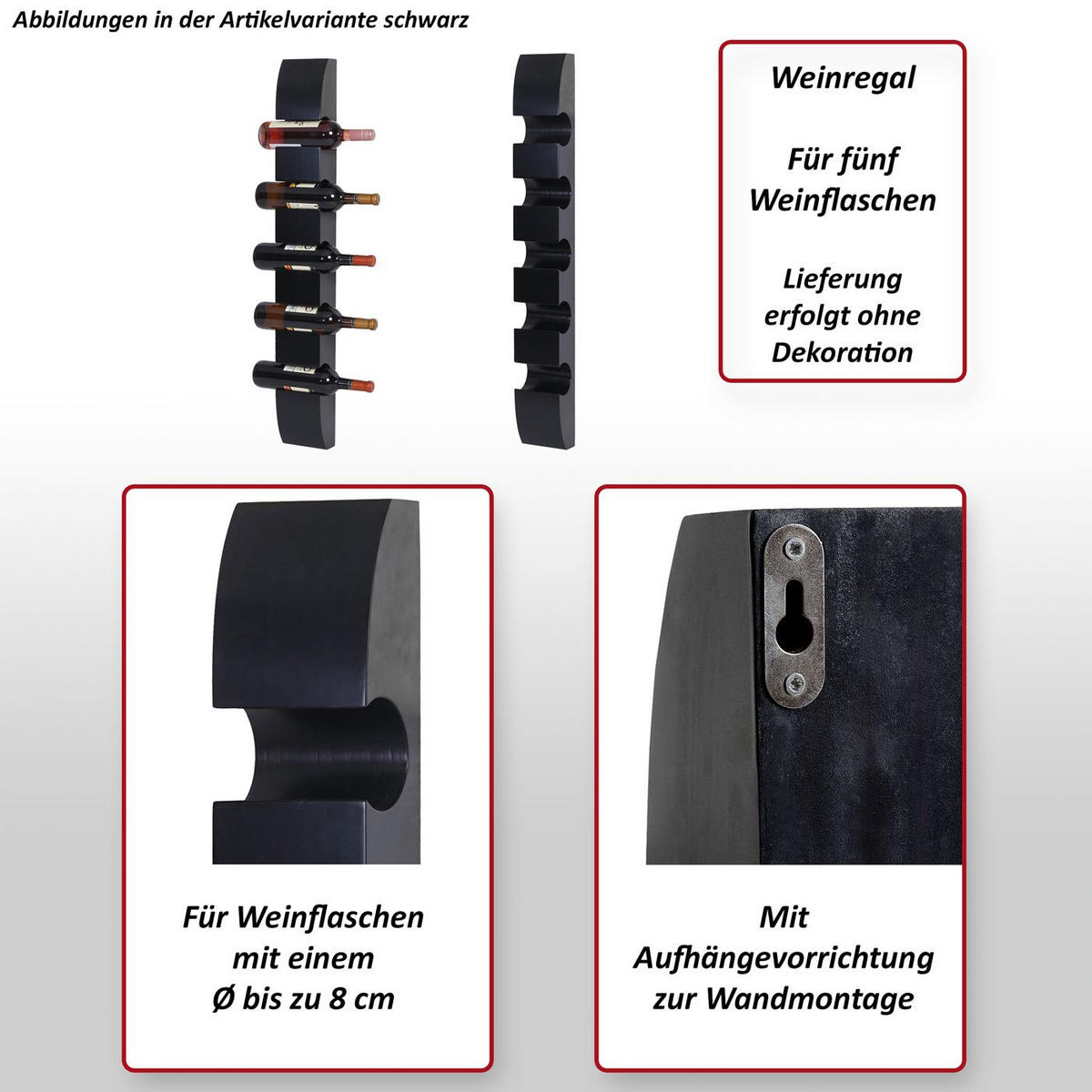 WEINREGAL MILLAU Schwarz - Schwarz, Holzwerkstoff (13/99/9cm) - MCW