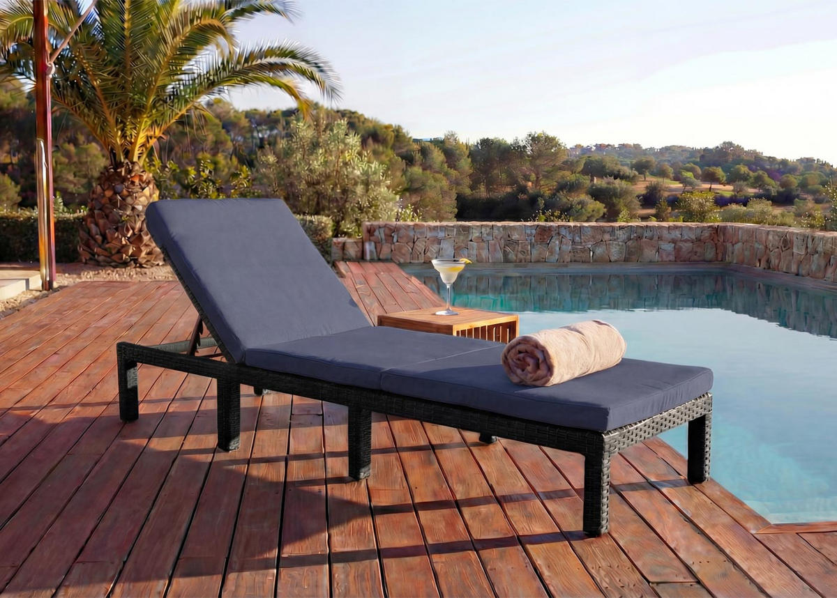 POLY-RATTAN SONNENLIEGE BASIC Anthrazit, Grau - Anthrazit/Grau, Kunststoff (60/71/198cm) - MCW