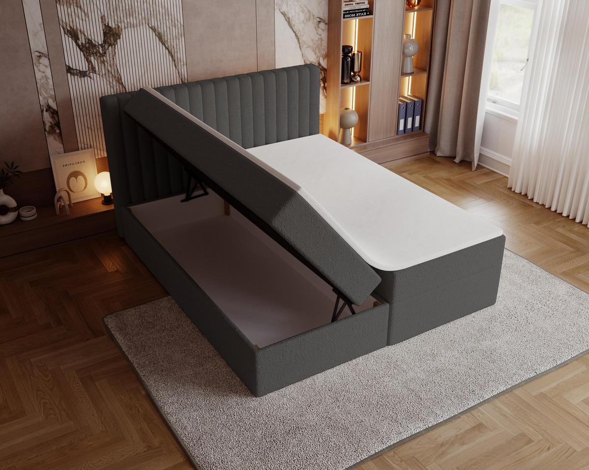 BOXSPRINGBETT Boucle 200x200 Daliro mit Bettkasten, Matratze H3, Dunkelgrau - Dunkelgrau, Holz/Textil (200/200cm) - Emporius
