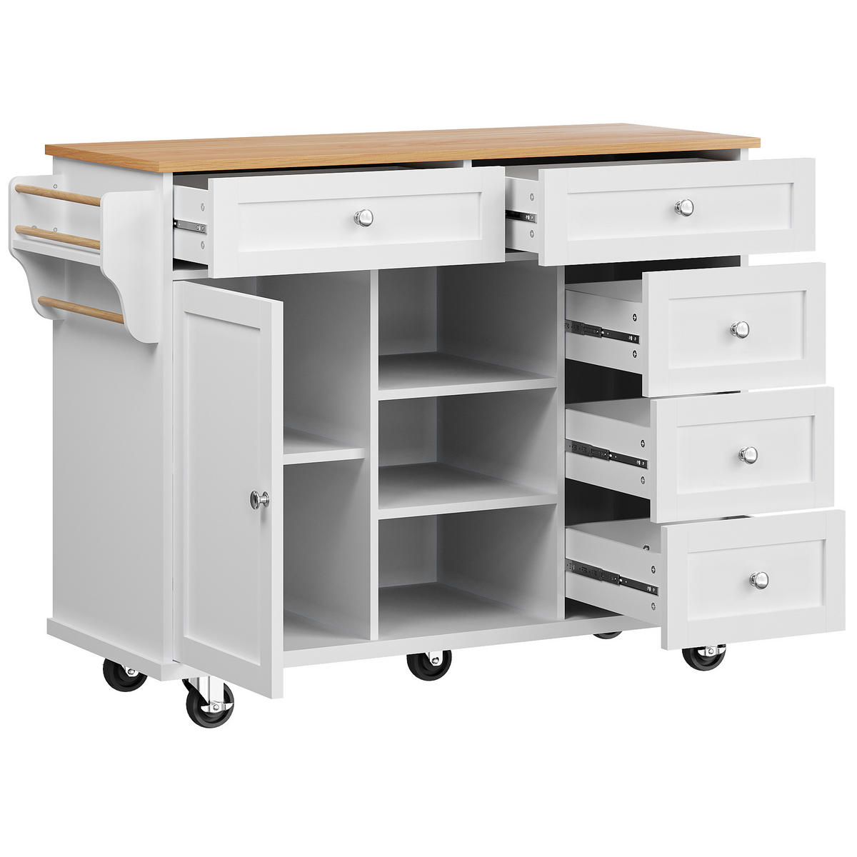 KÜCHENINSEL 134/46/92 cm weiß mit Rollen und viel Stauraum - Weiß, Holzwerkstoff (134/92/46cm) - OKWISH