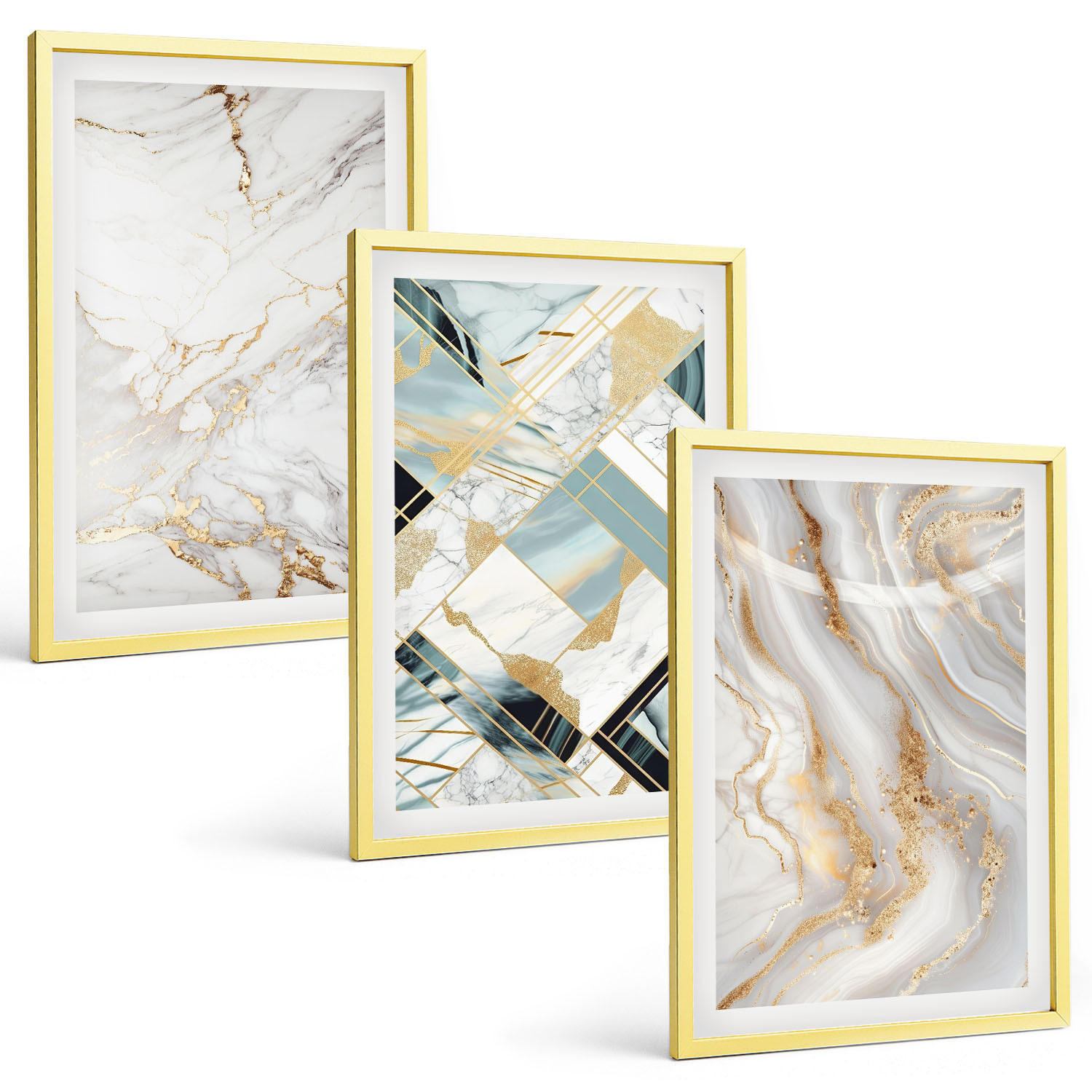 BILDER SET 3er Set - 40x60 cm Goldrahmen - Elegante Marmormuster - Goldfarben, Kunststoff (40/60cm) - TULUP