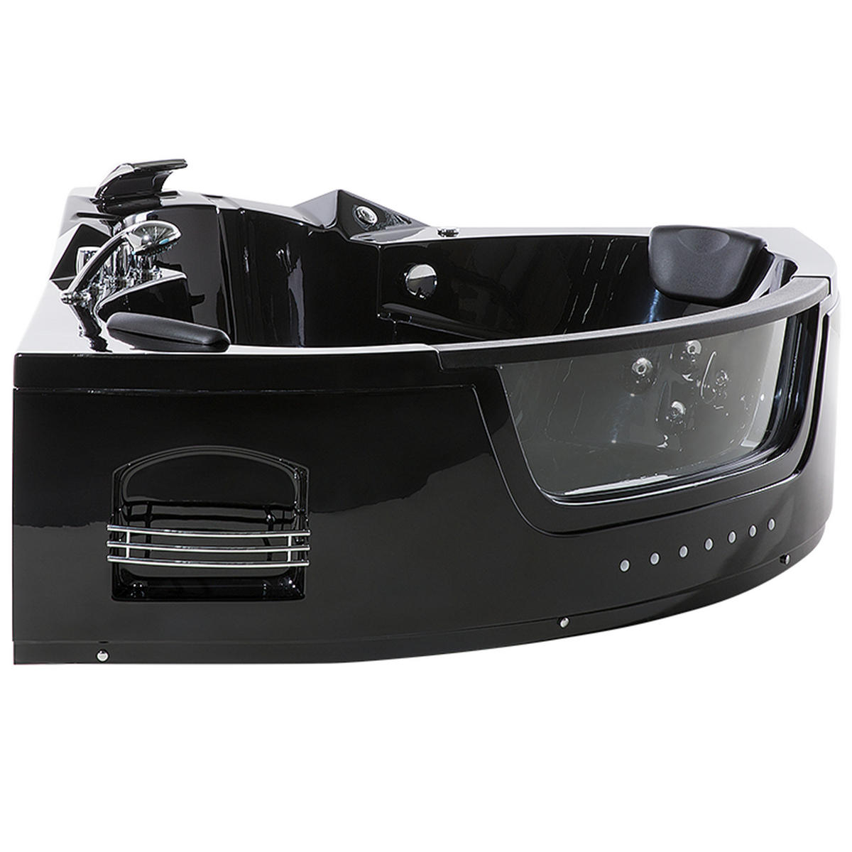 WHIRLPOOL-BADEWANNE mit LED 155x214x60 cm schwarz Martinica - Schwarz, Kunststoff (155/60/214cm) - Beliani