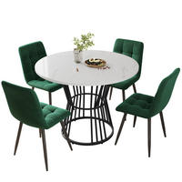 ESSTISCHSET 5-Teilig Mit 4 Stühlen, Rund 100 Cm, Weiß, Grün Samt - Grün, Holzwerkstoff (100/75/100cm) - FLIEKS