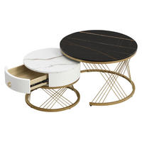 COUCHTISCH-SET 2er-Set Weiß/Gold - Schwarz, Holzwerkstoff (70/70/45cm) - ComfortXL