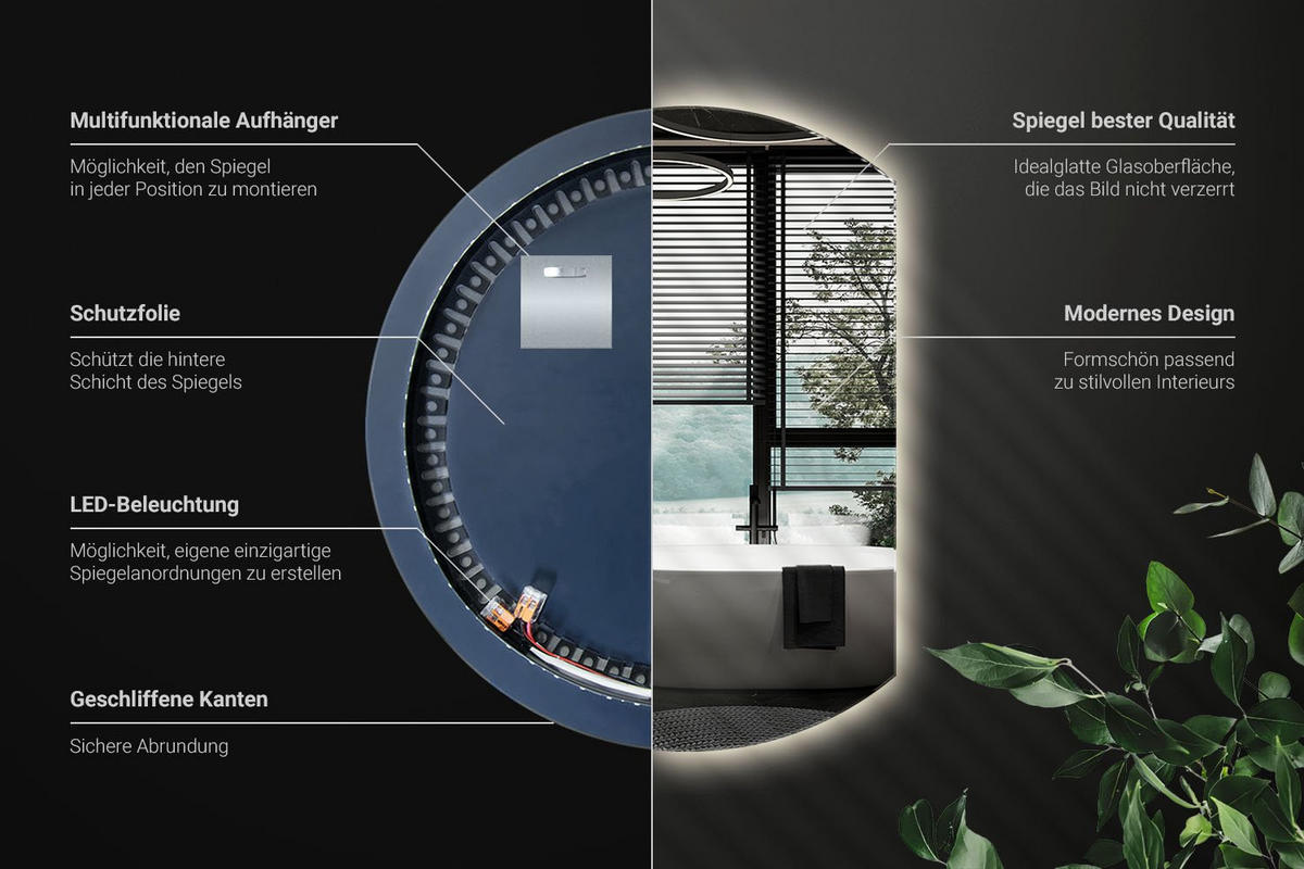 LED SPIEGEL 70 cm x 80 cm Asymmetrische Form Neutralweiß 4000 K - Transparent, Glas (70/80/0.4cm) - Wallfluent