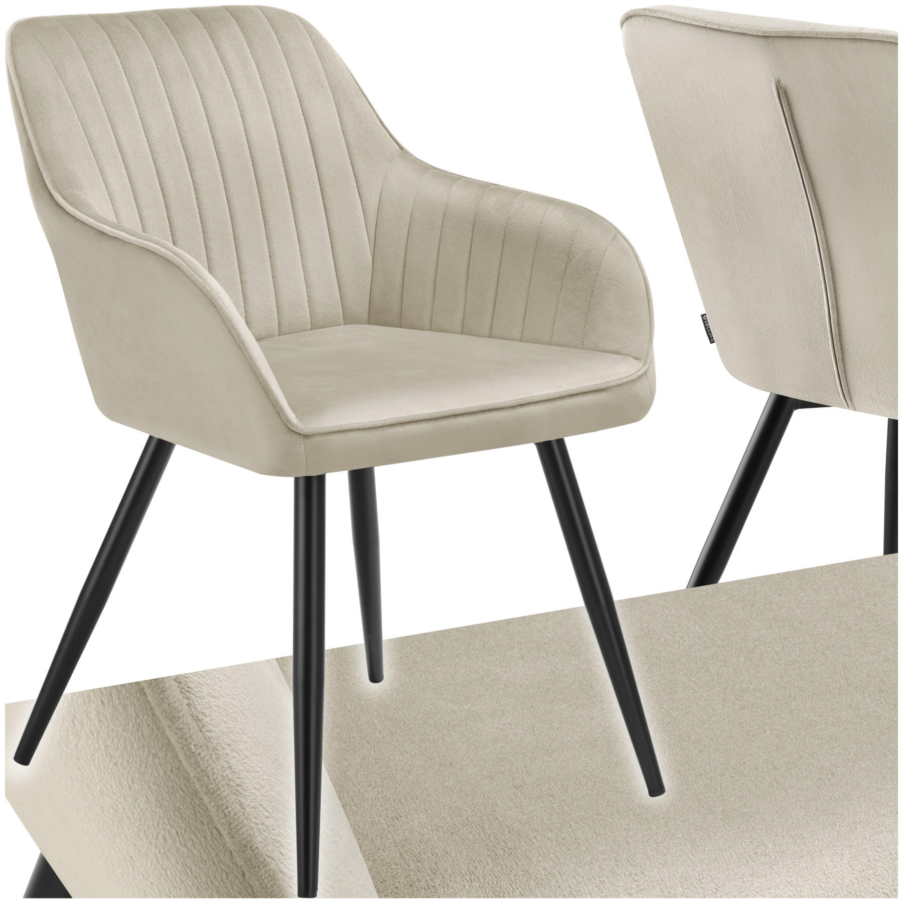 ESSZIMMERSTUHL 1er Set Marilyn 58 x 62 x 82 cm creme/schwarz - Creme/Schwarz, Metall (58/82/62cm) - tectake