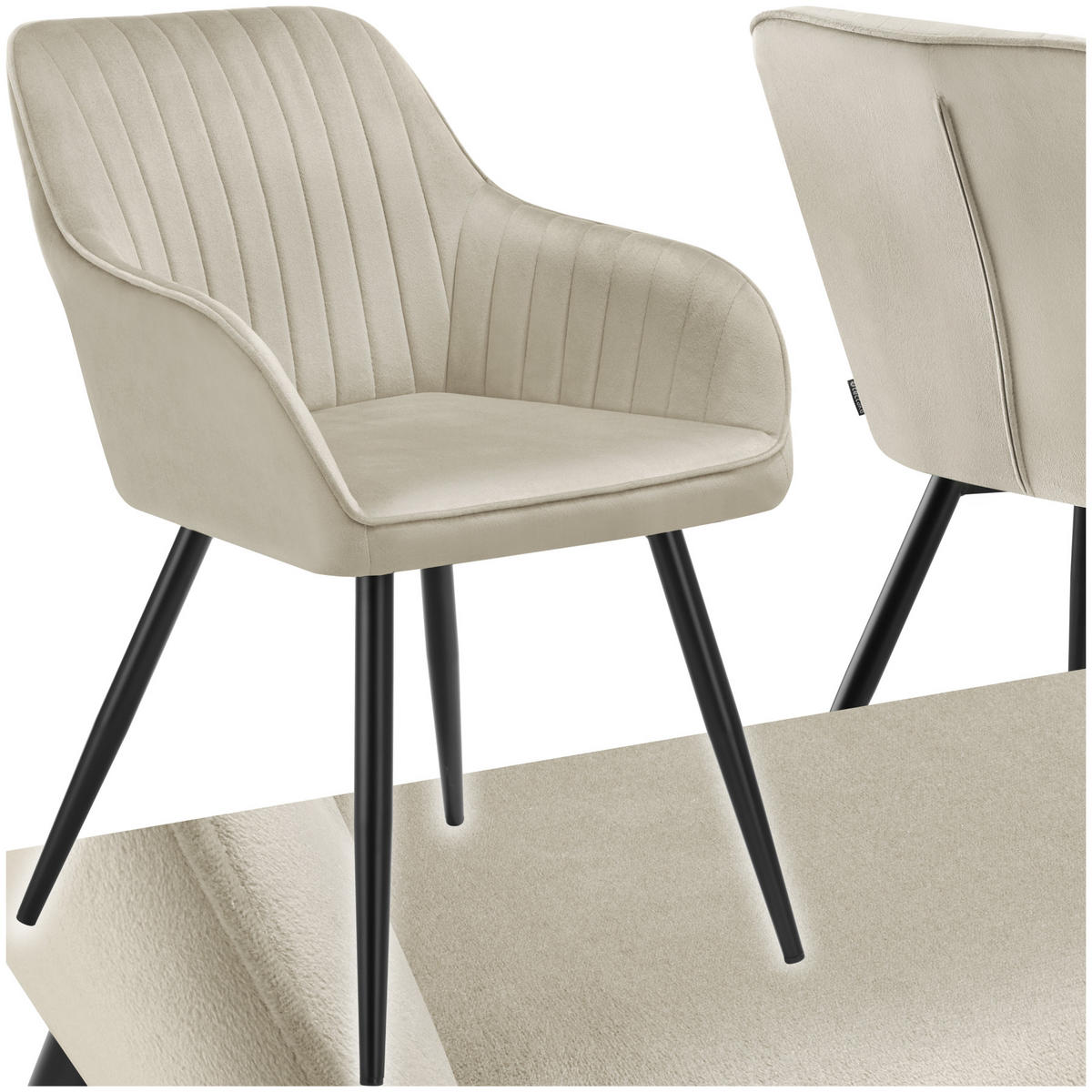 ESSZIMMERSTUHL 1er Set Marilyn 58 x 62 x 82 cm creme/schwarz - Creme/Schwarz, Metall (58/82/62cm) - tectake