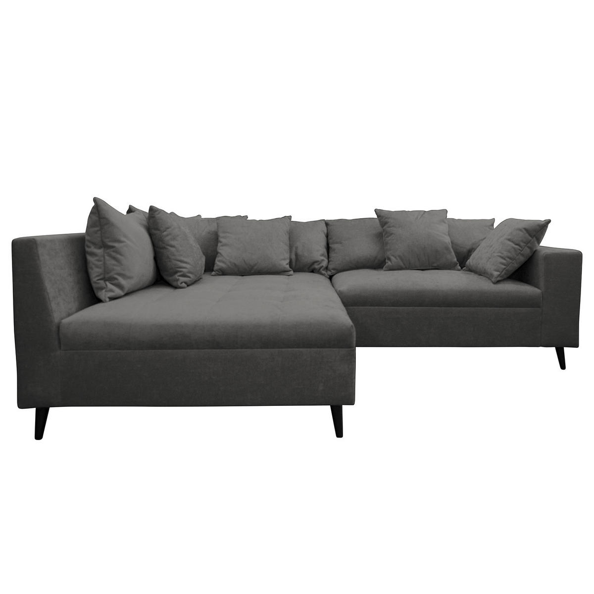 ECKSOFA mit Ottomane und Hocker - Schwarz/Grau, Birkenholz/Textil (247/174cm) - home24