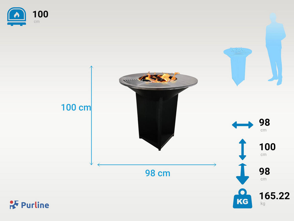 HOLZKOHLEGRILL Feuerschale Schwarz inkl. Schutzhülle - Schwarz, Metall (98/100/98cm) - Purline