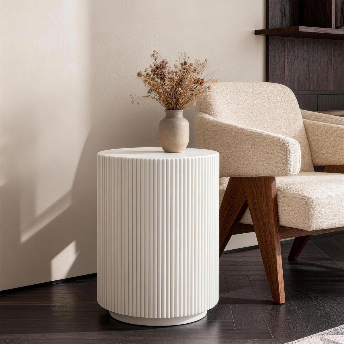 BEISTELLTISCH AUCKLAND rund aus Beton 35 x 35 x 46 cm - Creme, Naturmaterialien (35/35/46cm) - Elementi