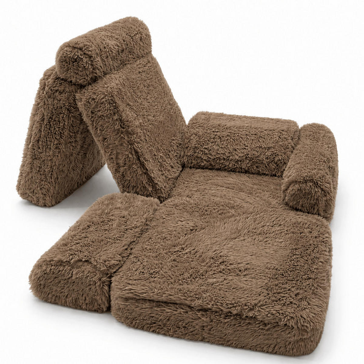 KINDERSOFA Mammoth 6-teilig flauschig - Braun, Textil (120/25/60cm) - MeowBaby