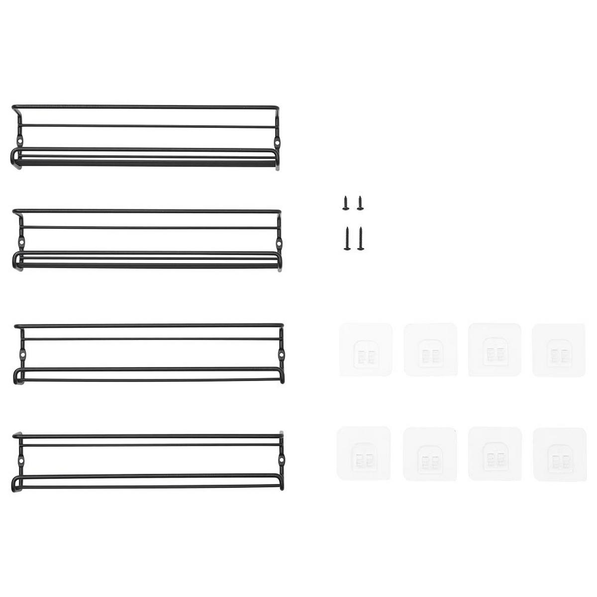GEWÜRZREGAL 4er-Set Wandregal Wandmontage Klebehaken Metall Schwarz - Schwarz, Metall (29/6.5/6.5cm) - Livingandhome