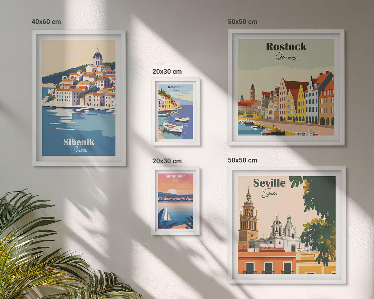 WANDBILDER 5er-Set - 50x50 cm & 20x30 cm & 40x60 cm Weißer Rahmen - Berglandschaften und Städte - Weiß, Kunststoff (40/60cm) - ArtPrintCave
