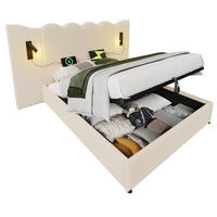 POLSTERBETT 180/200 cm in Beige mit Bettkasten, Leselicht und USB- und Type-C-Anschlüssen - Beige, Leder (180/200cm) - Flora Grace