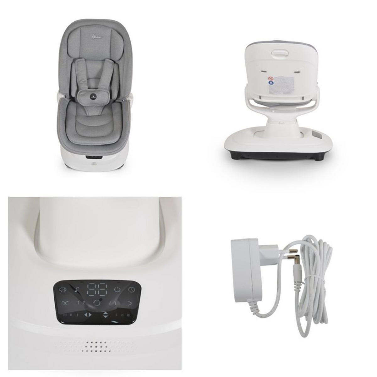 BABYWIPPE Hera hellgrau App-Steuerung, 360° drehbar, Moskitonetz, 5-Punkt-Gurt, 5 Stufen - Silberfarben, Metall - Cangaroo