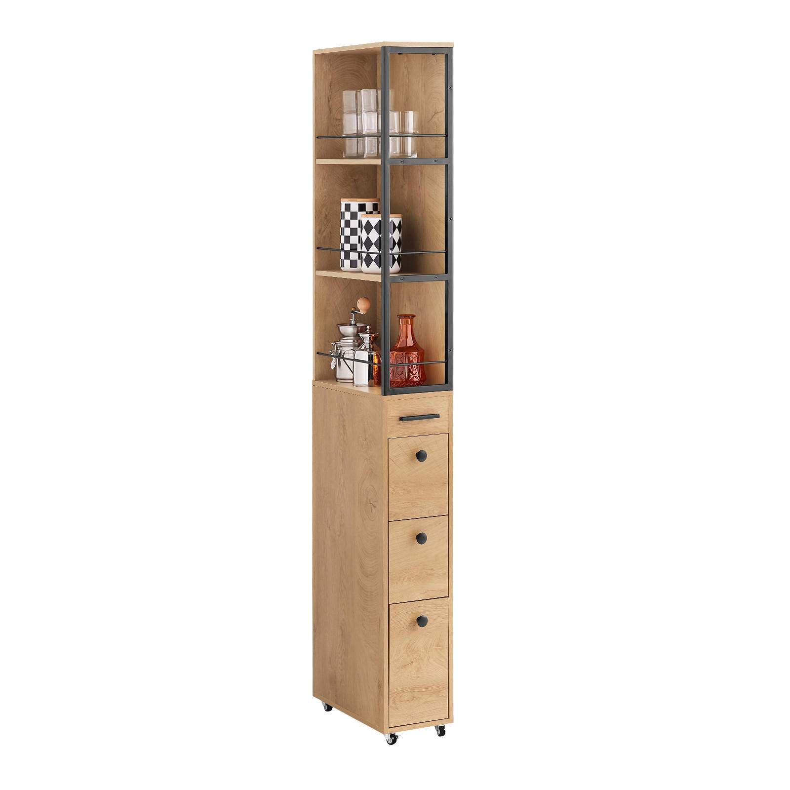 HOCHSCHRANK Natur - Schwarz/Naturfarben, Holz/Metall (20/170/40cm) - SoBuy