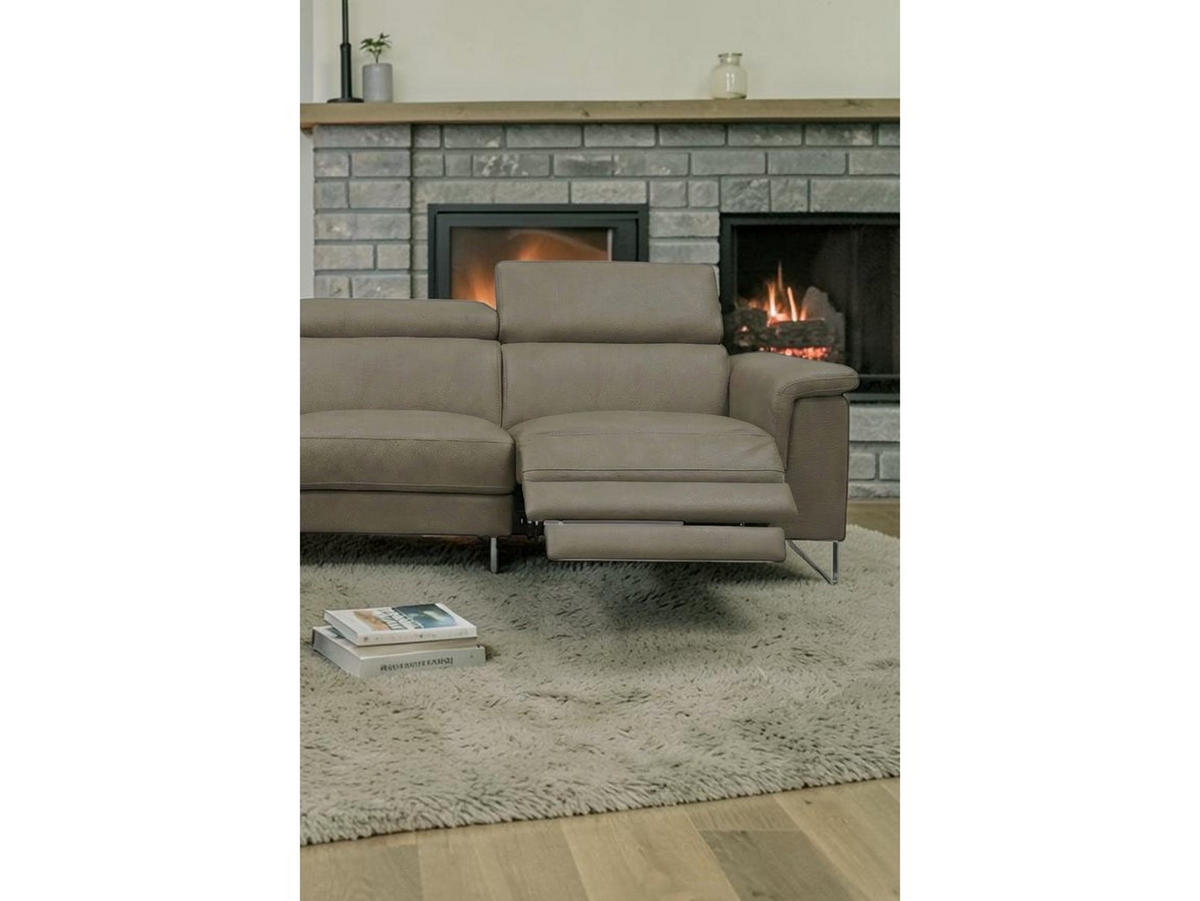 ECKSOFA Antares Echtleder mit 1 x Relaxfunktion Greige - Greige, Leder/Metall (224/276cm)