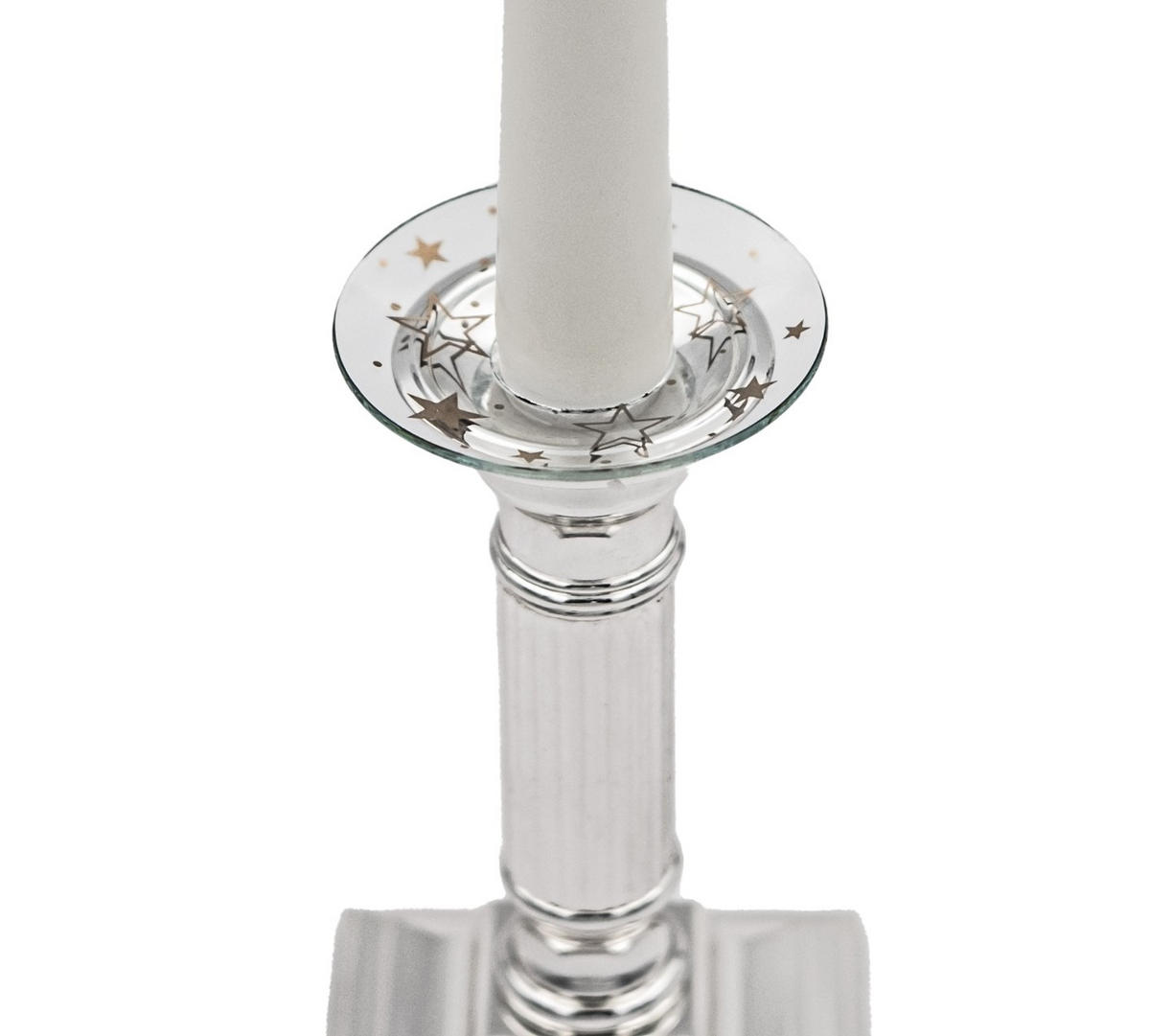 GLAS-KERZENMANSCHETTE (Bobeches) "Sternenregen in Gold" für Kerzen bis Ø 25 mm - Transparent, Paraffin (7/0.2/7cm) - Holfeuer Crystal Design