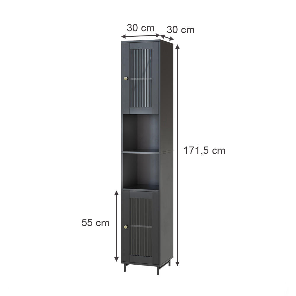 BADSCHRANK Malte Grau 30 x 171.5 cm - Grau, Holzwerkstoff (30/171.5/30cm) - Vicco