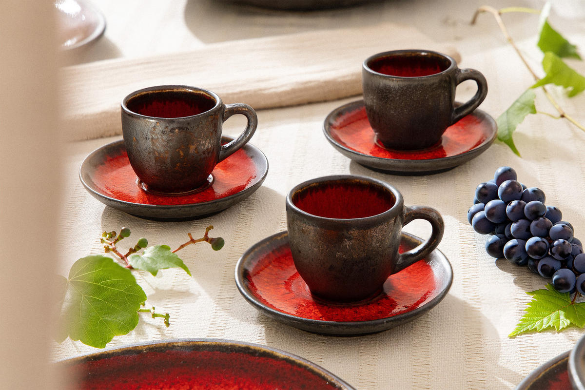 ESPRESSOTASSE PRIMA, mit Untertasse, 12-tlg, Rot - Rot, Keramik (0.08L) - KONSIMO®