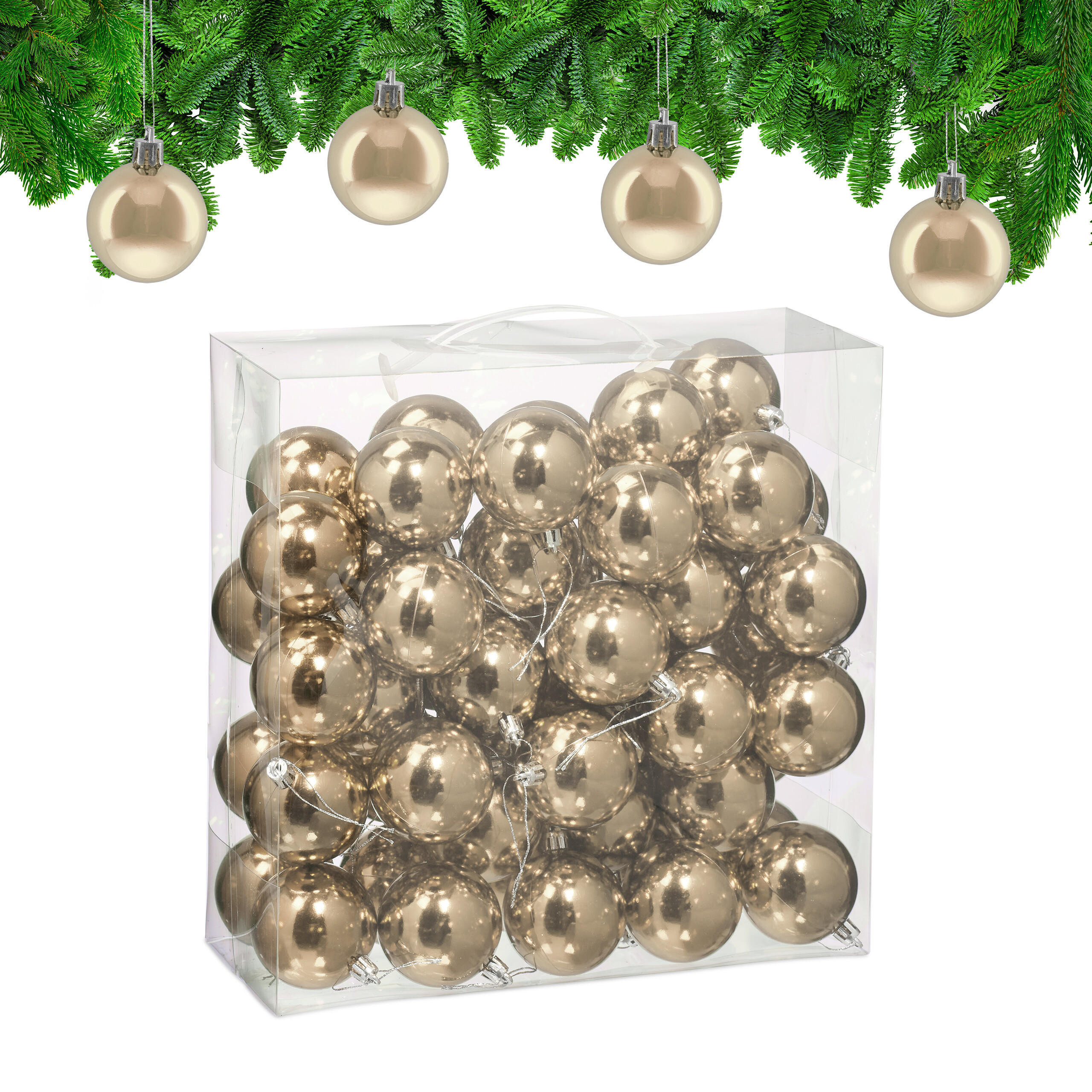 50XWEIHNACHTSKUGELN - Creme, Kunststoff (6/7/6cm) - Relaxdays