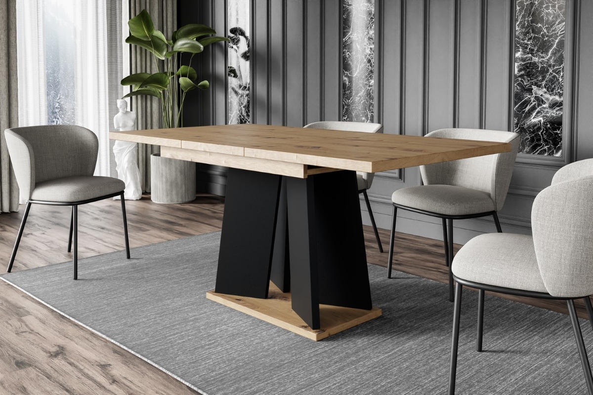 ESSTISCH ausziehbar 120 -160x90x75 cm - Artisan Eiche Optik/Schwarz- UFOM - Eichefarben, Holzwerkstoff (120/90/75cm) - ALTDECOR