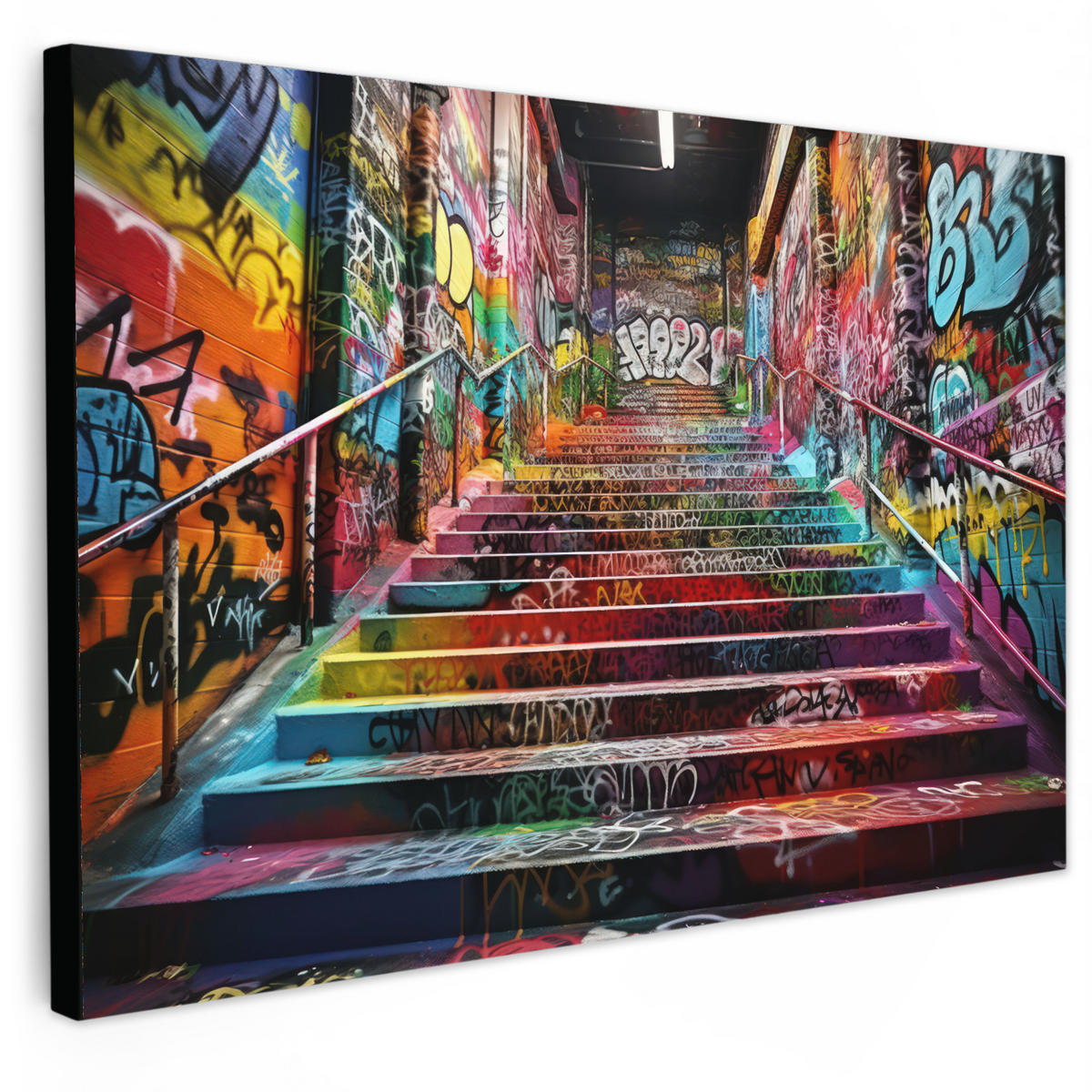 LEINWANDBILD Treppe - Graffiti - Farben - Kunst 30x20 cm - Multicolor, Textil (30/20cm) - MuchoWow