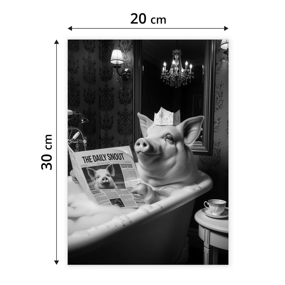 POSTER für Badezimmer WC SCHWEIN in Badewanne Zeitung Abstraktion 20x30cm - Schwarz/Weiß, Papier (20/30/1cm) - Muralo