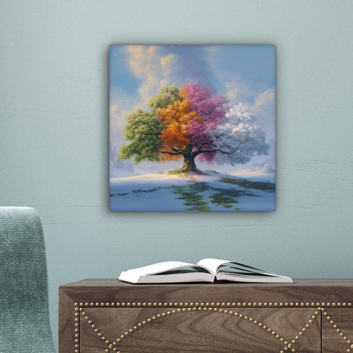 LEINWANDBILD Baum - Jahreszeiten - Winter - Landschaft Deko Wohnzimmer 20x20 cm - Multicolor, Textil (20/20cm) - MuchoWow