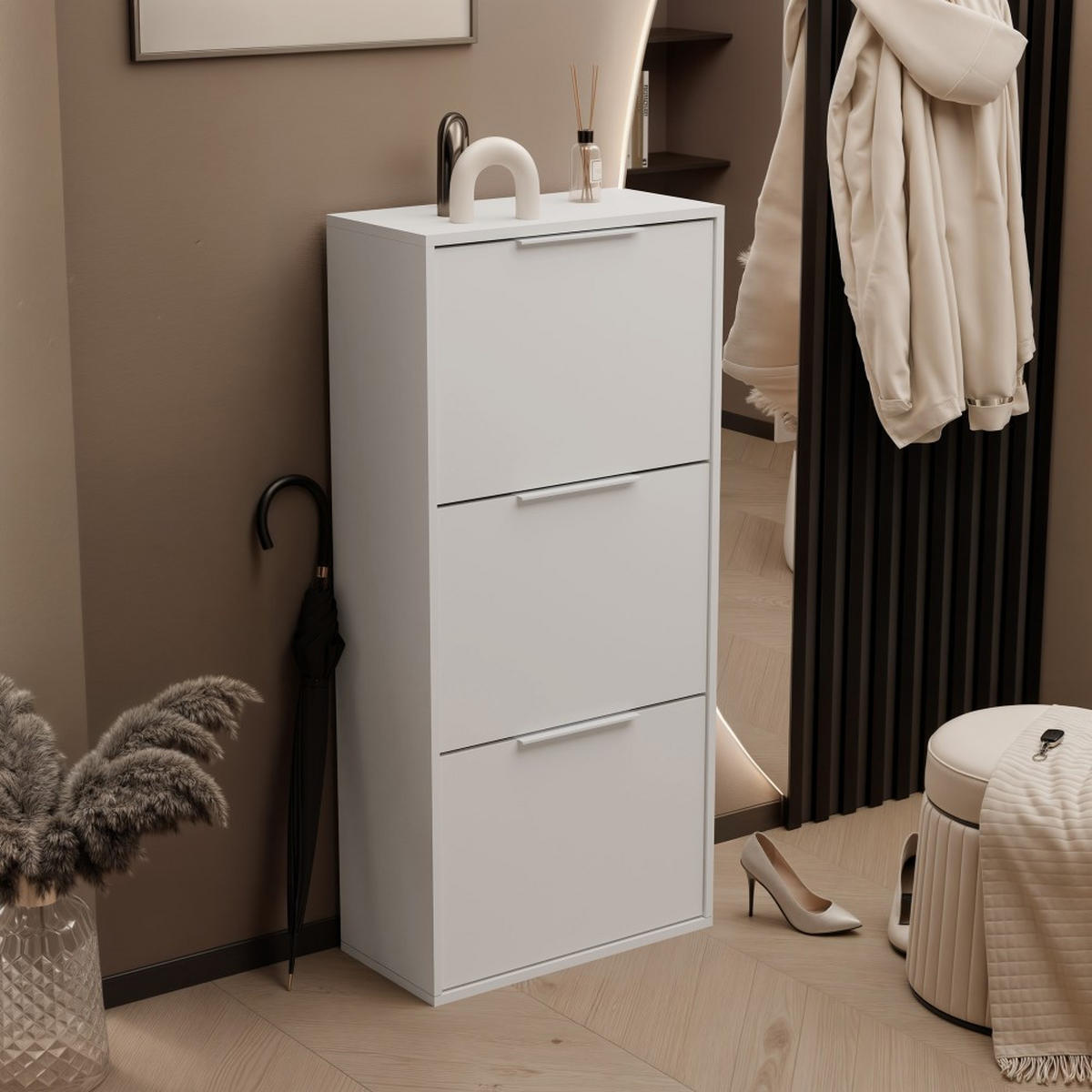 SCHUHSCHRANK Muno mit 3 Türen, weiß - Weiß, Holzwerkstoff (60/130/30cm) - Beautysofa