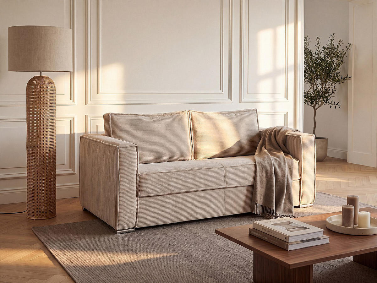 SCHLAFSOFA - 3 Personen - samt - beige Loreto - Beige, Textil (195/90/223cm) - Vente-Unique