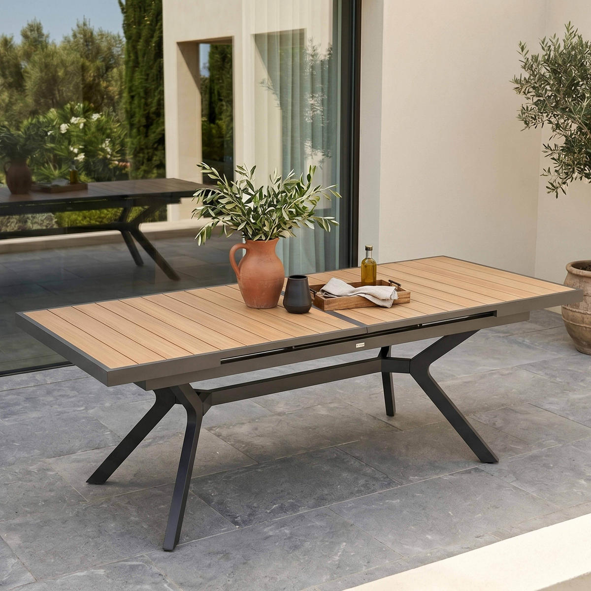 GARTENTISCH ausziehbar 187/250 cm, Grau - Grau, Metall (187/90/77cm) - Oviala