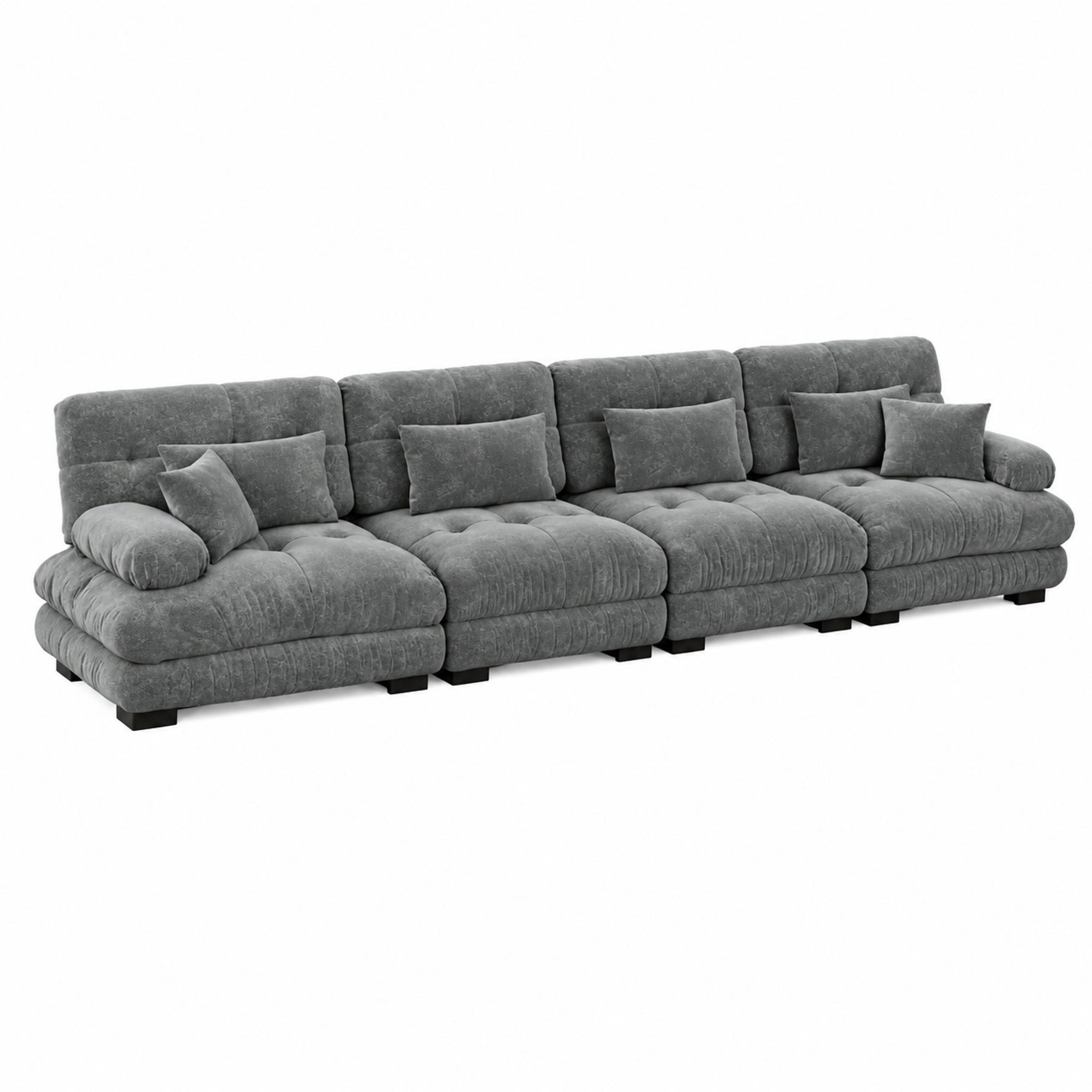 SOFA modular mit Tiefensitz Chenille Grey - Hellgrau, Kunststoff (77/81/406cm) - Meubliv