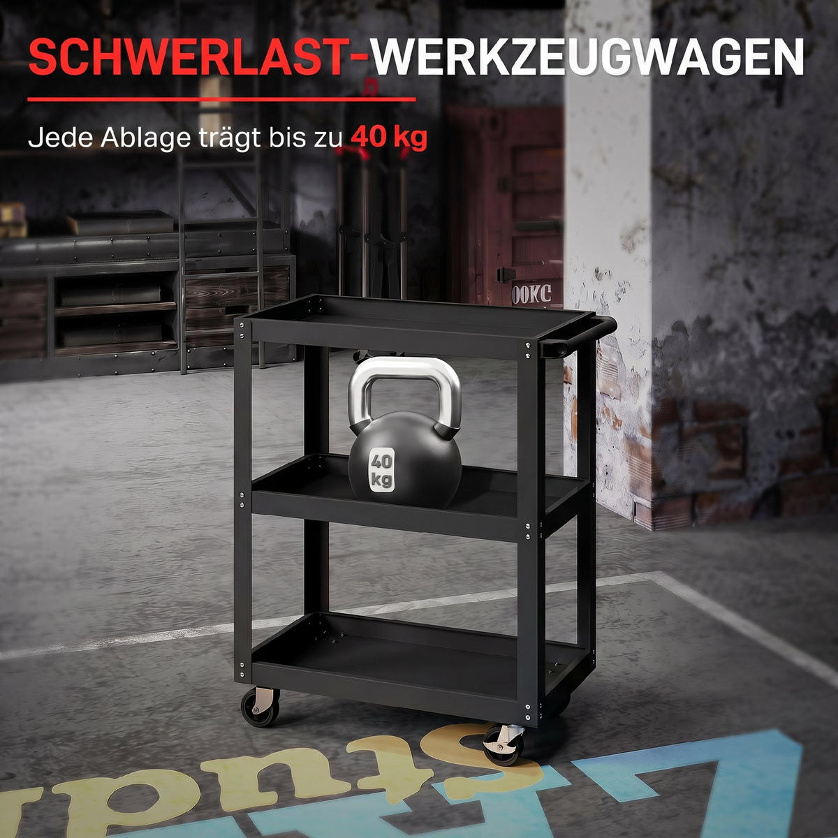 WERKZEUGWAGEN Metall Schwarz - Schwarz, Metall (35/82.5/70.5cm) - HOMCOM