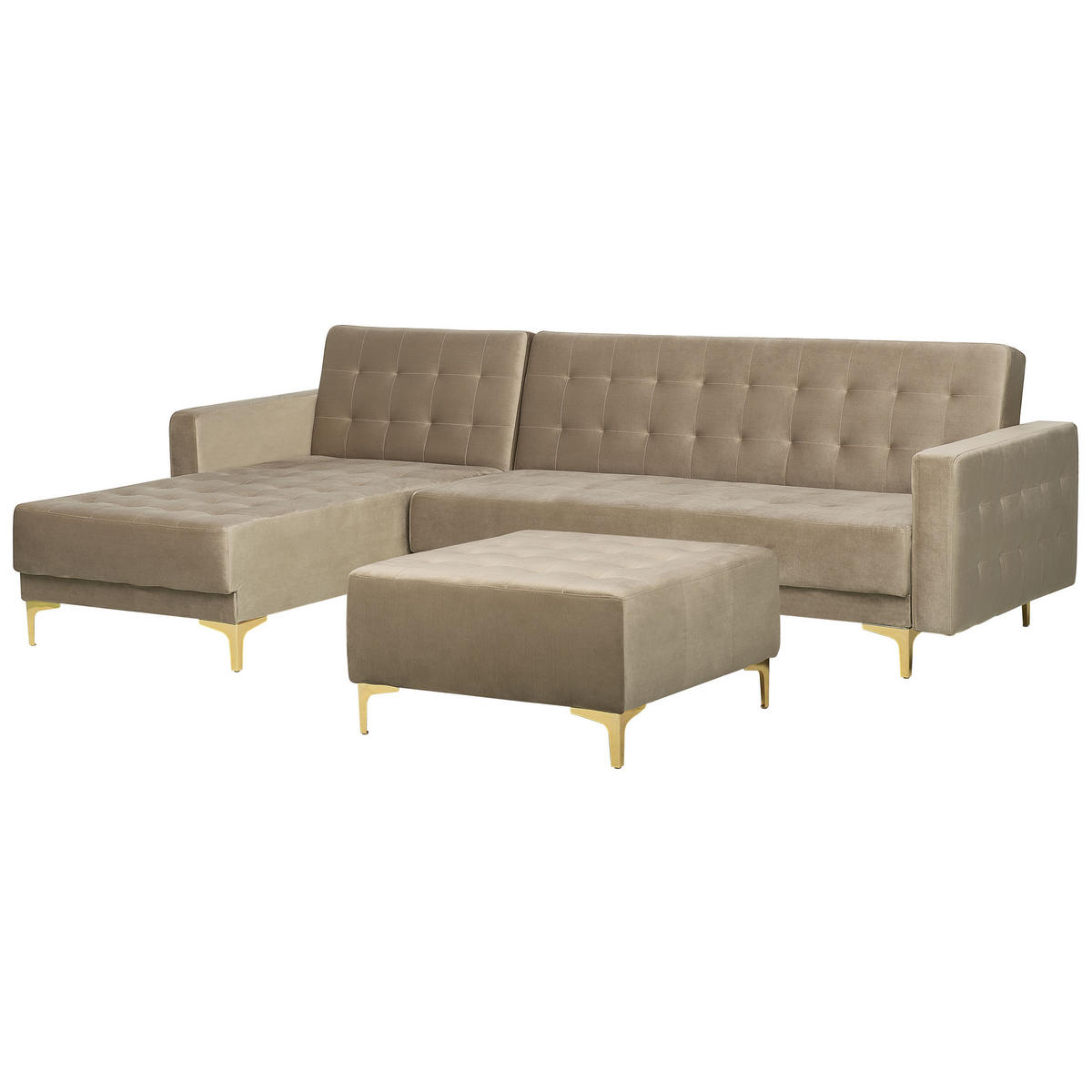 SCHLAFSOFA linksseitig mit Ottomane Samtstoff Sandbeige Aberdeen - Beige, Textil (267/168cm) - Beliani